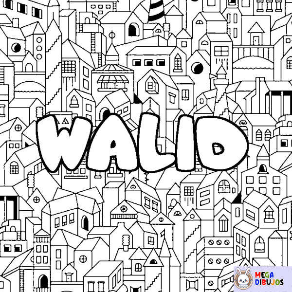 Coloración del nombre WALID - decorado ciudad