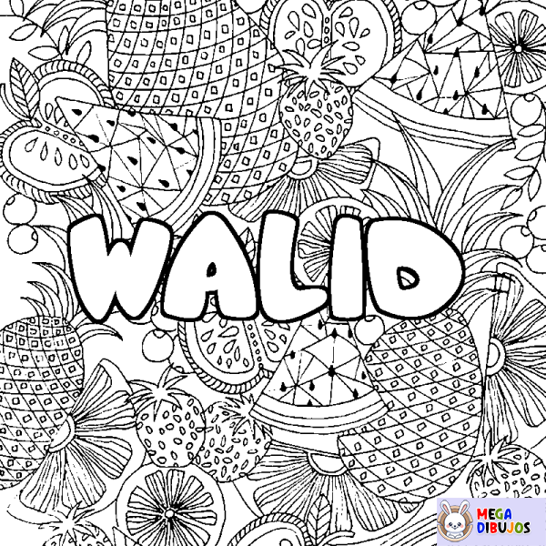 Coloración del nombre WALID - decorado mandala de frutas