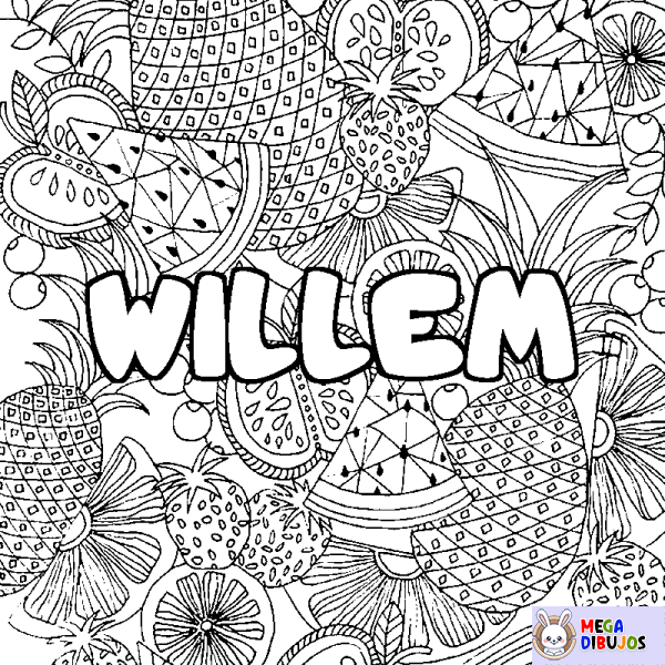 Coloración del nombre WILLEM - decorado mandala de frutas