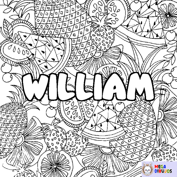 Coloración del nombre WILLIAM - decorado mandala de frutas