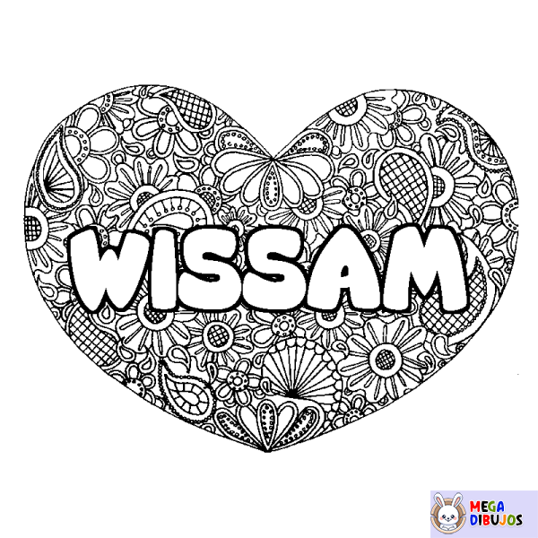 Coloración del nombre WISSAM - decorado mandala de coraz&oacute;n