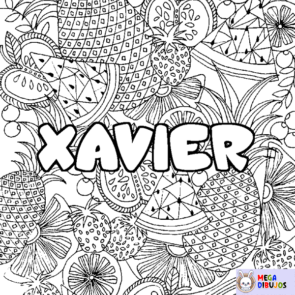 Coloración del nombre XAVIER - decorado mandala de frutas