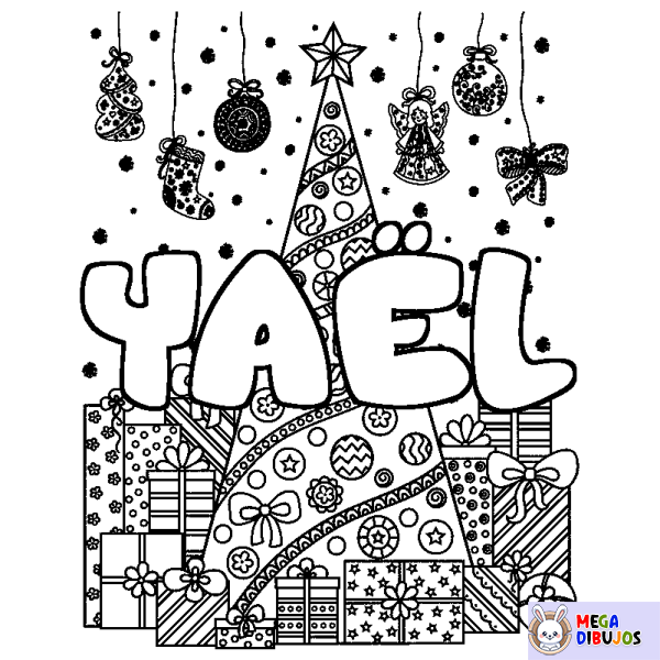 Coloración del nombre YA&Euml;L - decorado &aacute;rbol de Navidad y regalos