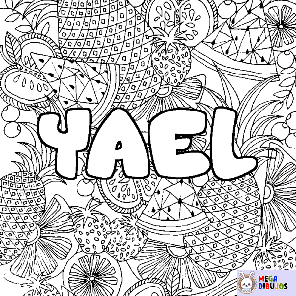 Coloración del nombre YAEL - decorado mandala de frutas