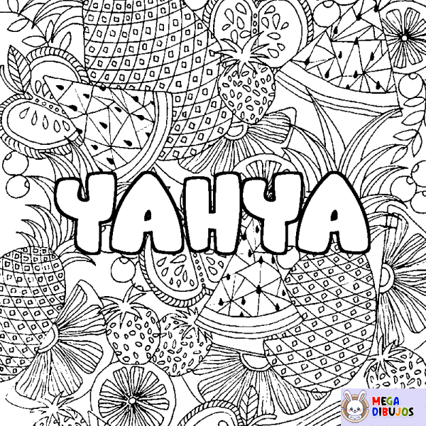 Coloración del nombre YAHYA - decorado mandala de frutas