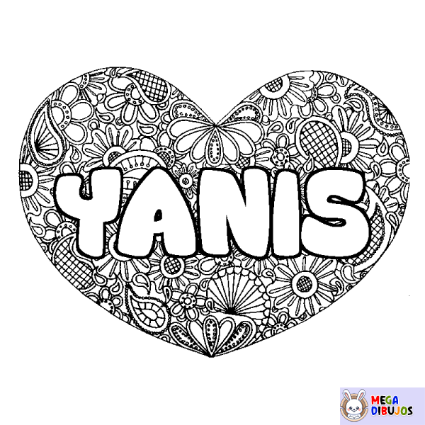 Coloración del nombre YANIS - decorado mandala de coraz&oacute;n