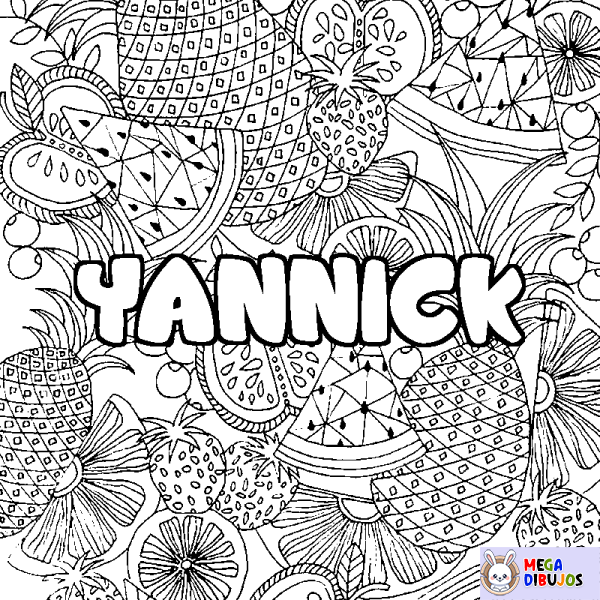 Coloración del nombre YANNICK - decorado mandala de frutas