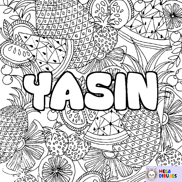 Coloración del nombre YASIN - decorado mandala de frutas