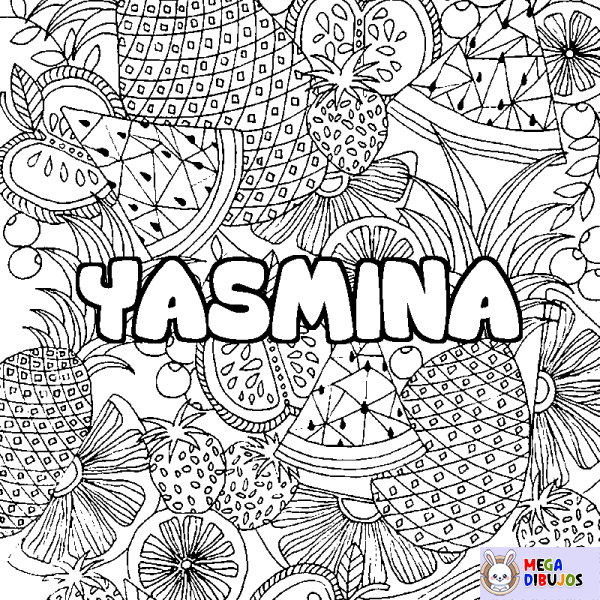 Coloración del nombre YASMINA - decorado mandala de frutas