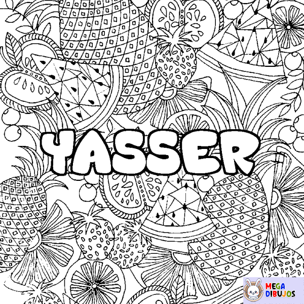 Coloración del nombre YASSER - decorado mandala de frutas