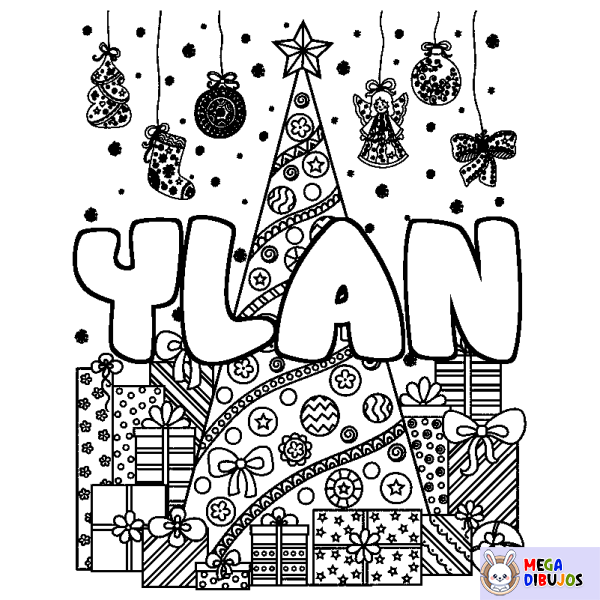 Coloración del nombre YLAN - decorado &aacute;rbol de Navidad y regalos