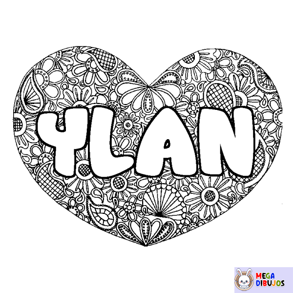 Coloración del nombre YLAN - decorado mandala de coraz&oacute;n