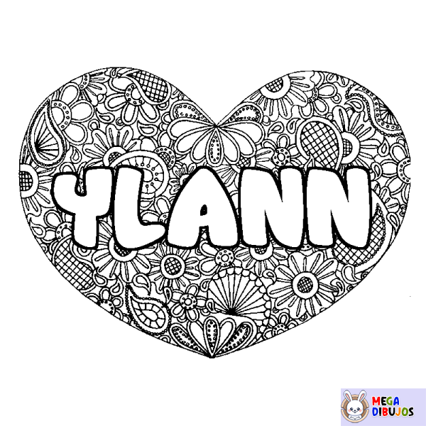 Coloración del nombre YLANN - decorado mandala de coraz&oacute;n