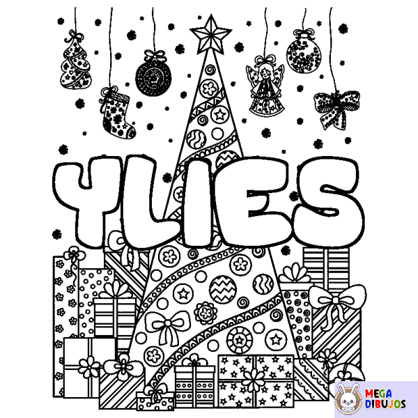 Coloración del nombre YLIES - decorado &aacute;rbol de Navidad y regalos