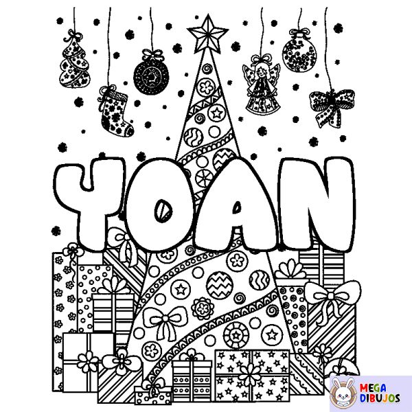 Coloración del nombre YOAN - decorado &aacute;rbol de Navidad y regalos