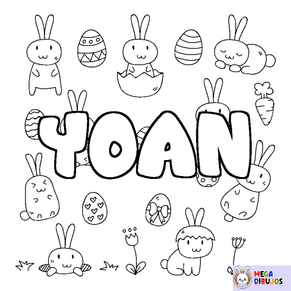 Coloración del nombre YOAN - decorado Pascua