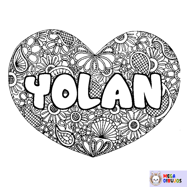 Coloración del nombre YOLAN - decorado mandala de coraz&oacute;n