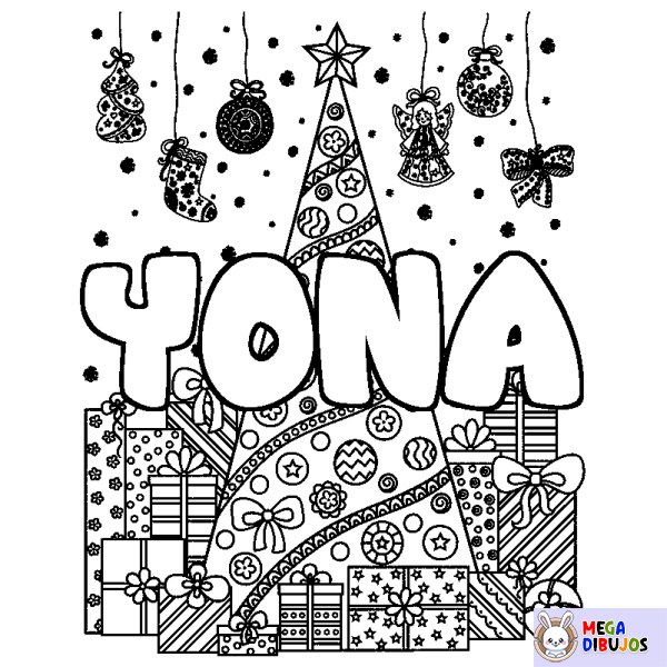 Coloración del nombre YONA - decorado &aacute;rbol de Navidad y regalos