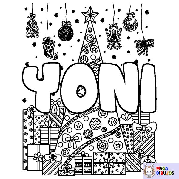 Coloración del nombre YONI - decorado &aacute;rbol de Navidad y regalos