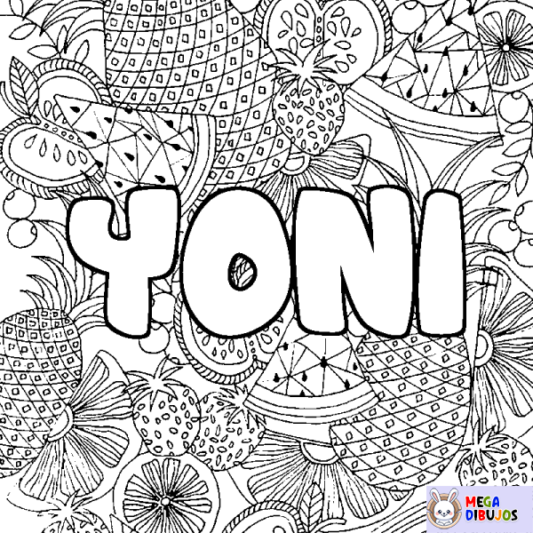 Coloración del nombre YONI - decorado mandala de frutas