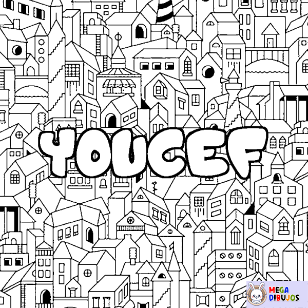 Coloración del nombre YOUCEF - decorado ciudad