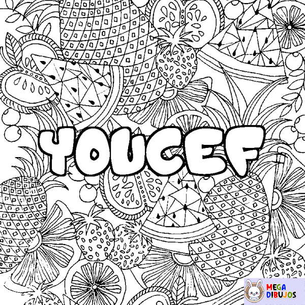 Coloración del nombre YOUCEF - decorado mandala de frutas