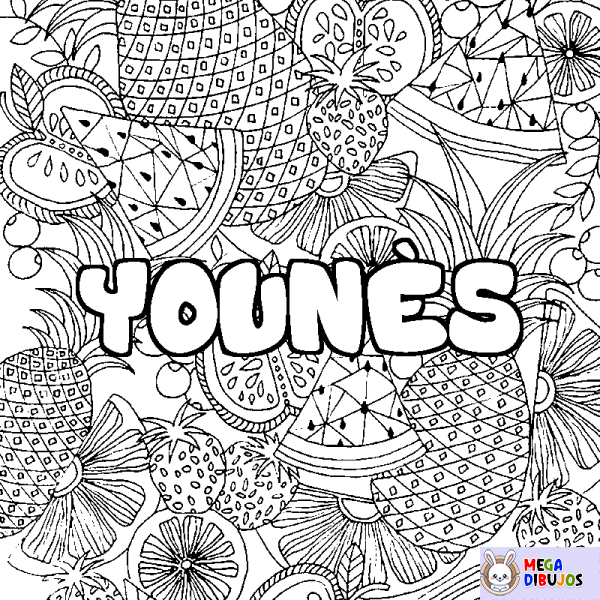 Coloración del nombre YOUN&Egrave;S - decorado mandala de frutas