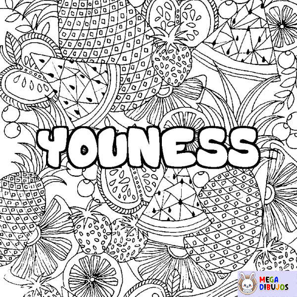 Coloración del nombre YOUNESS - decorado mandala de frutas