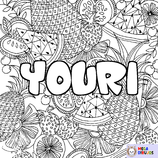 Coloración del nombre YOURI - decorado mandala de frutas