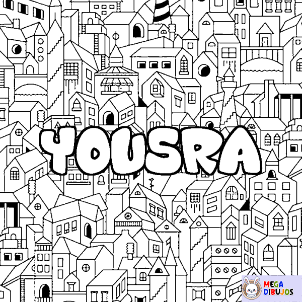 Coloración del nombre YOUSRA - decorado ciudad