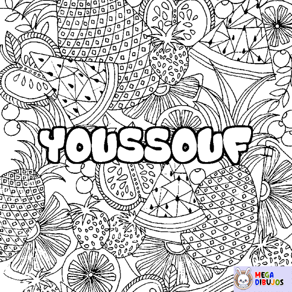 Coloración del nombre YOUSSOUF - decorado mandala de frutas