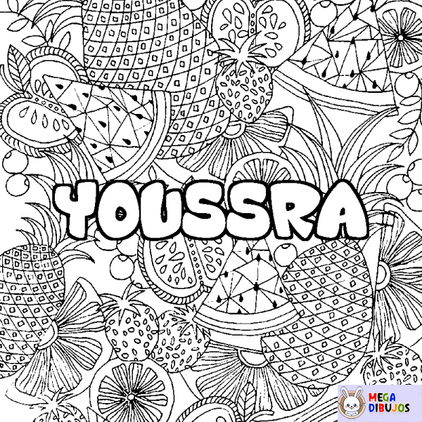 Coloración del nombre YOUSSRA - decorado mandala de frutas