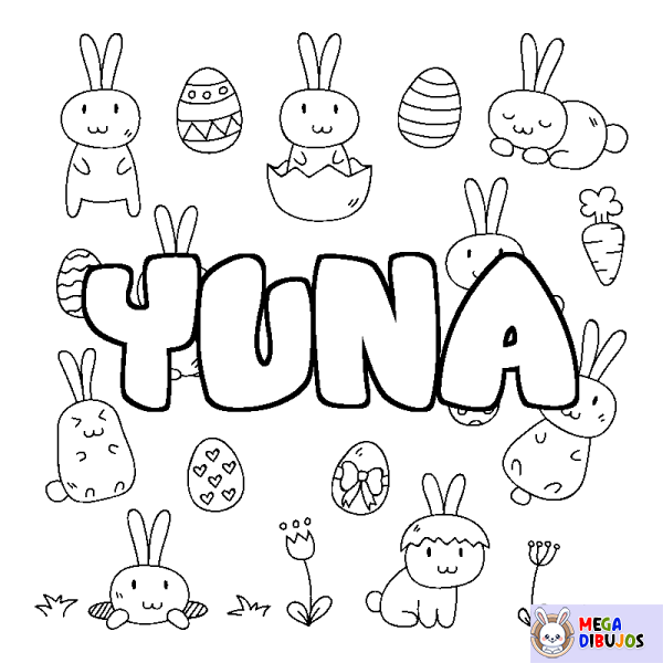 Coloración del nombre YUNA - decorado Pascua