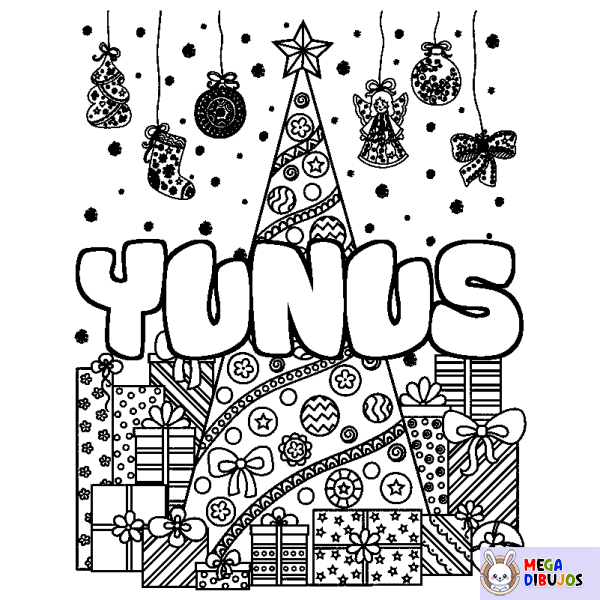 Coloración del nombre YUNUS - decorado &aacute;rbol de Navidad y regalos