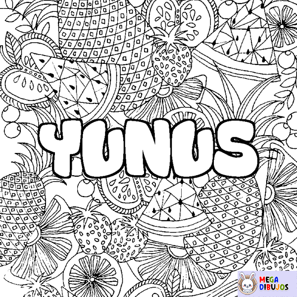 Coloración del nombre YUNUS - decorado mandala de frutas