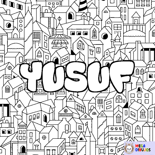 Coloración del nombre YUSUF - decorado ciudad