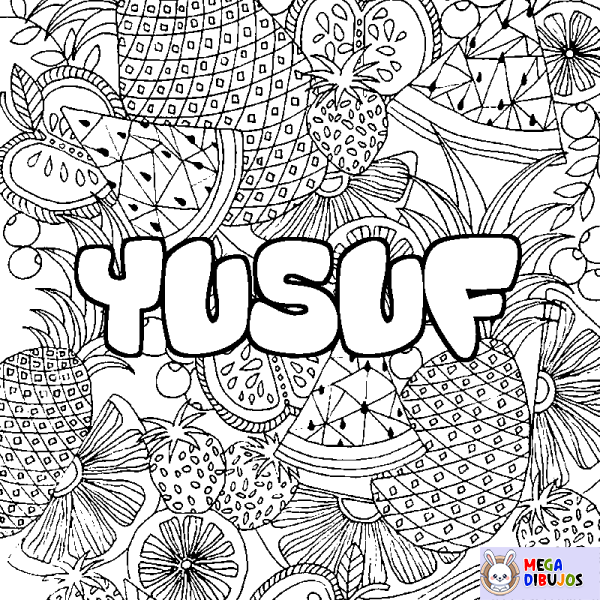 Coloración del nombre YUSUF - decorado mandala de frutas