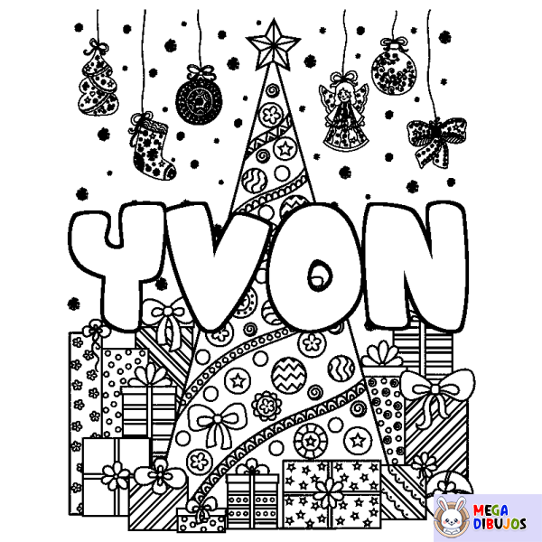 Coloración del nombre YVON - decorado &aacute;rbol de Navidad y regalos