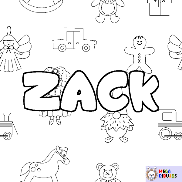 Coloración del nombre ZACK - decorado juguetes