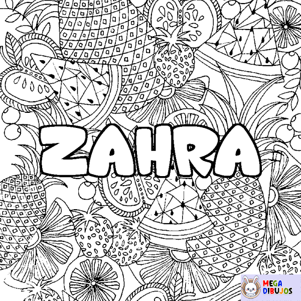 Coloración del nombre ZAHRA - decorado mandala de frutas