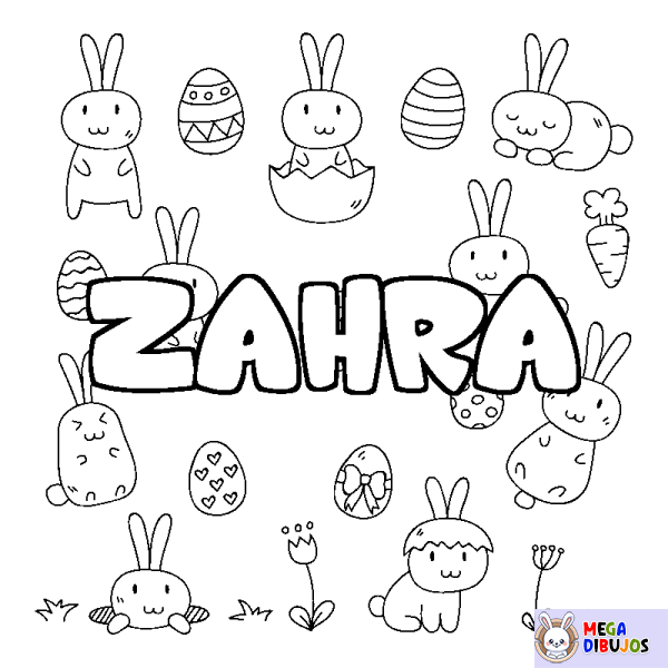 Coloración del nombre ZAHRA - decorado Pascua