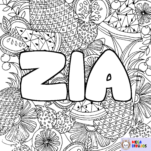 Coloración del nombre ZIA - decorado mandala de frutas