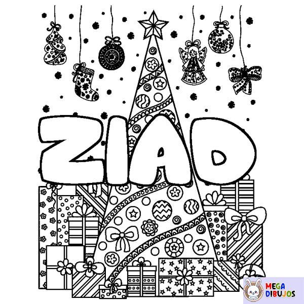 Coloración del nombre ZIAD - decorado &aacute;rbol de Navidad y regalos