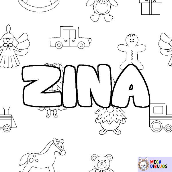 Coloración del nombre ZINA - decorado juguetes