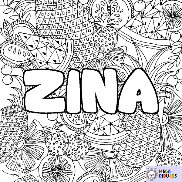 Coloración del nombre ZINA - decorado mandala de frutas