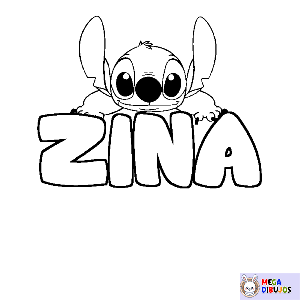 Coloración del nombre ZINA - decorado Stitch