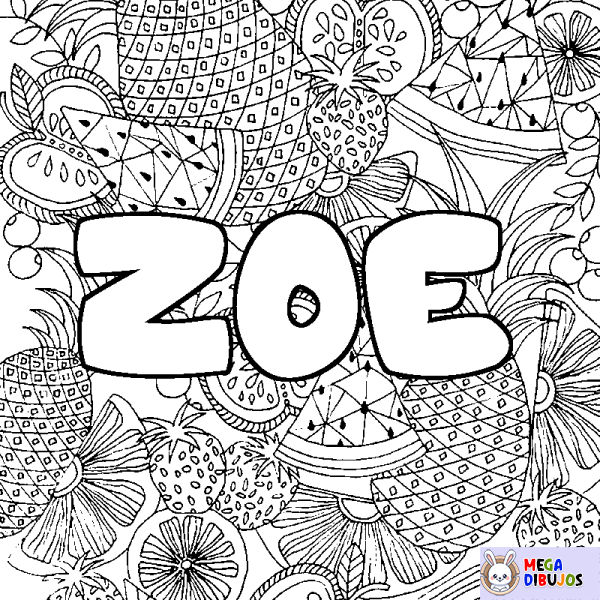 Coloración del nombre ZOE - decorado mandala de frutas