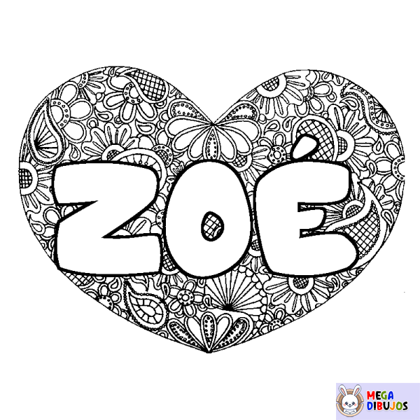 Coloración del nombre ZO&Eacute; - decorado mandala de coraz&oacute;n