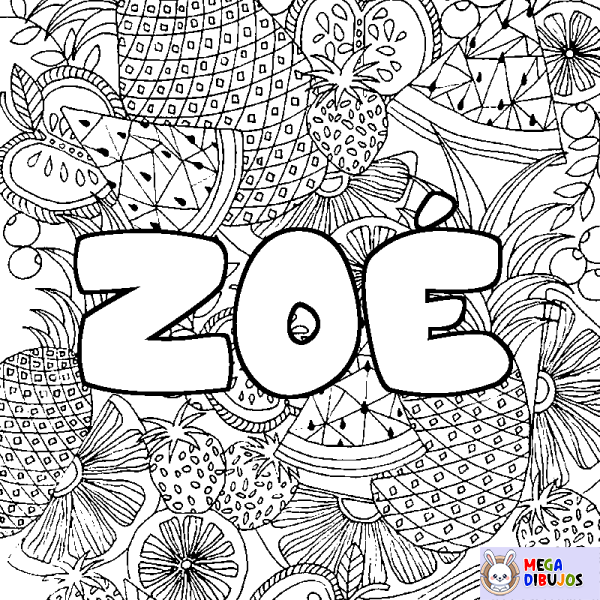 Coloración del nombre ZO&Eacute; - decorado mandala de frutas