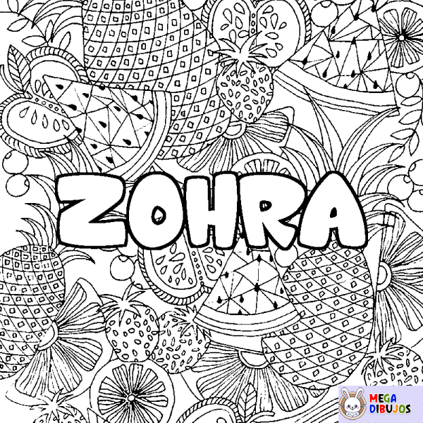 Coloración del nombre ZOHRA - decorado mandala de frutas